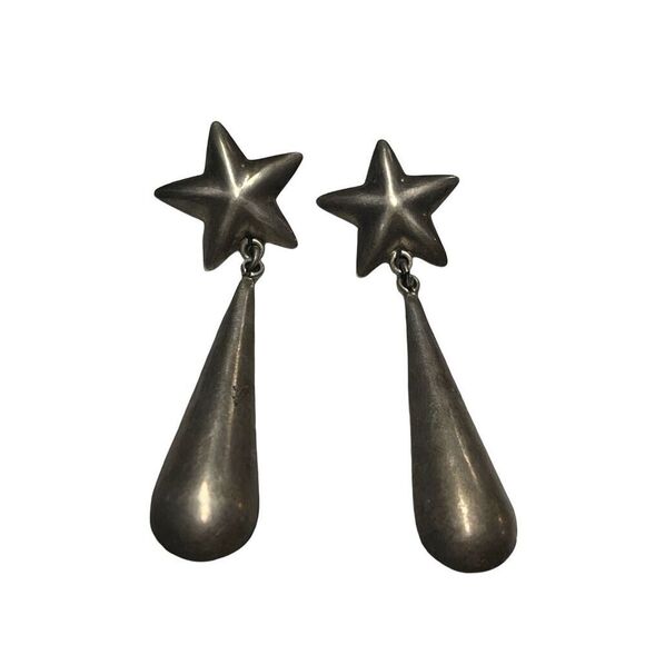 SOLD Rare Taxco Sterling Silver Star Drop Earrings Vintage 1970s - Picture 3 of 11